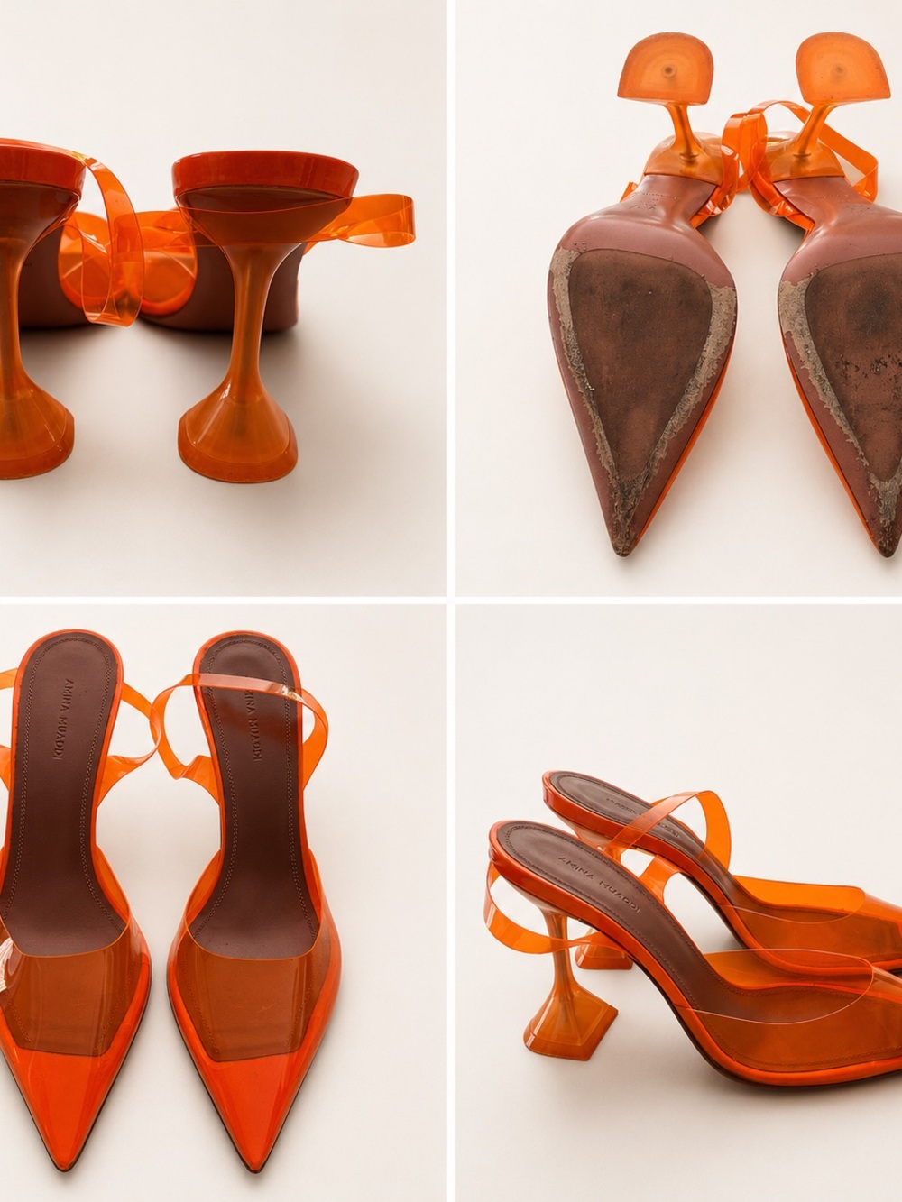 Amina Muaddi Transparent Orange Pointed-Toe Slingback Heels